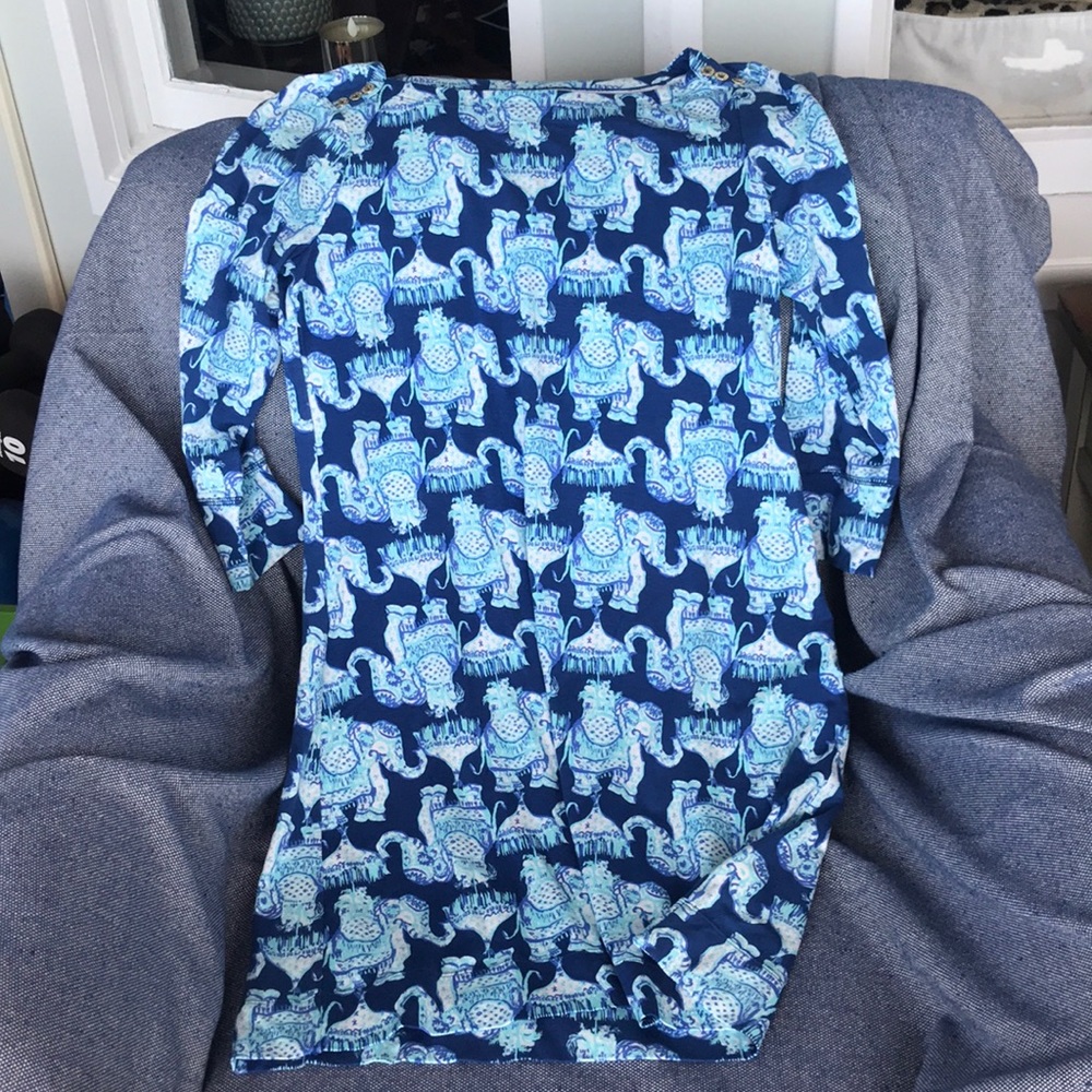 Size M Lilly Pulitzer Blue Elephant Pattern Dress